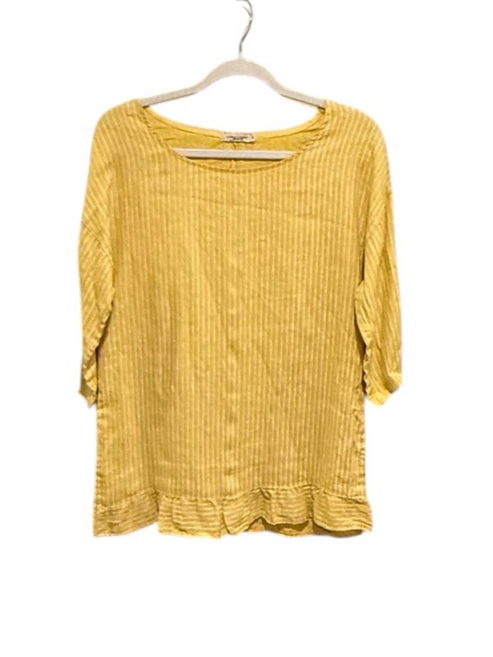 Lungo L’Arno 100% Linen Scoop Neck Tunic with Ruffle Hem - Mustard